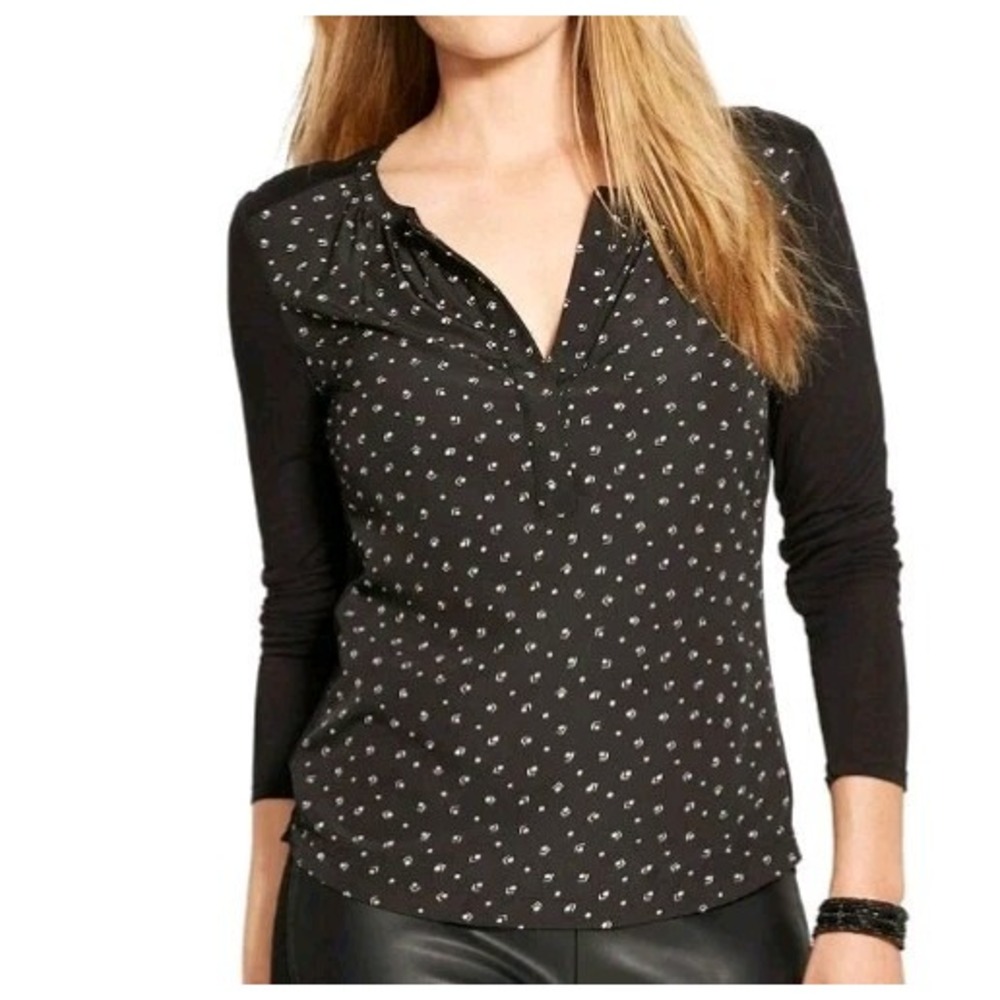 LAUREN RALPH LAUREN Black Label Viscose Knit Geometric Woven Front Top Size PM